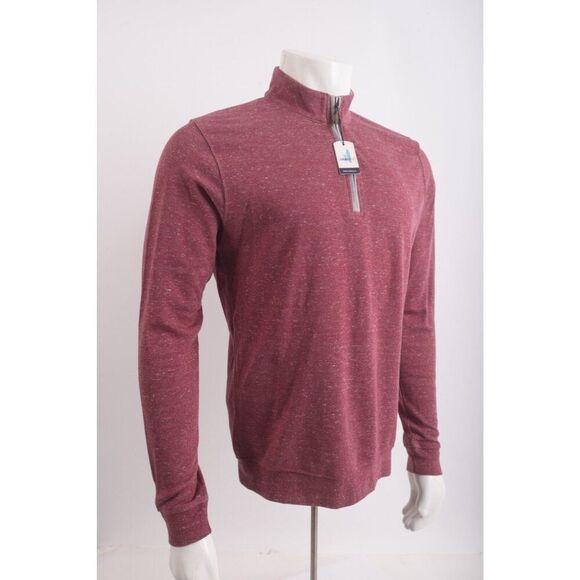 Johnnie-O Mens Sully Shirt Top Size S Crimson Red Speckled Quarter Zip NWT - Picture 2 of 6